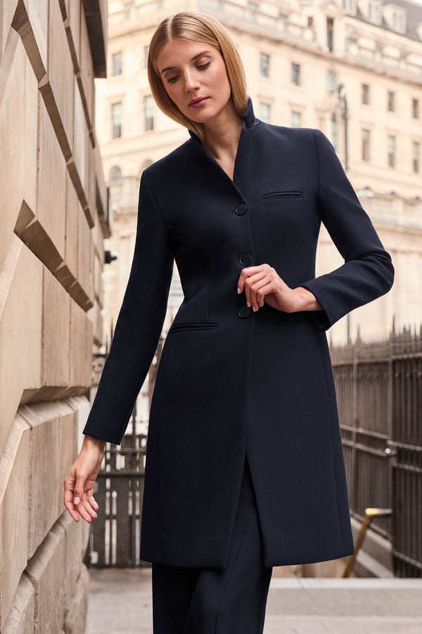 Cambridge Navy Wool Blend Coat - Libby London