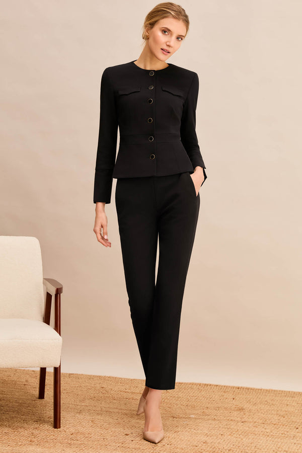 Davos Black Pique Trousers - Libby London