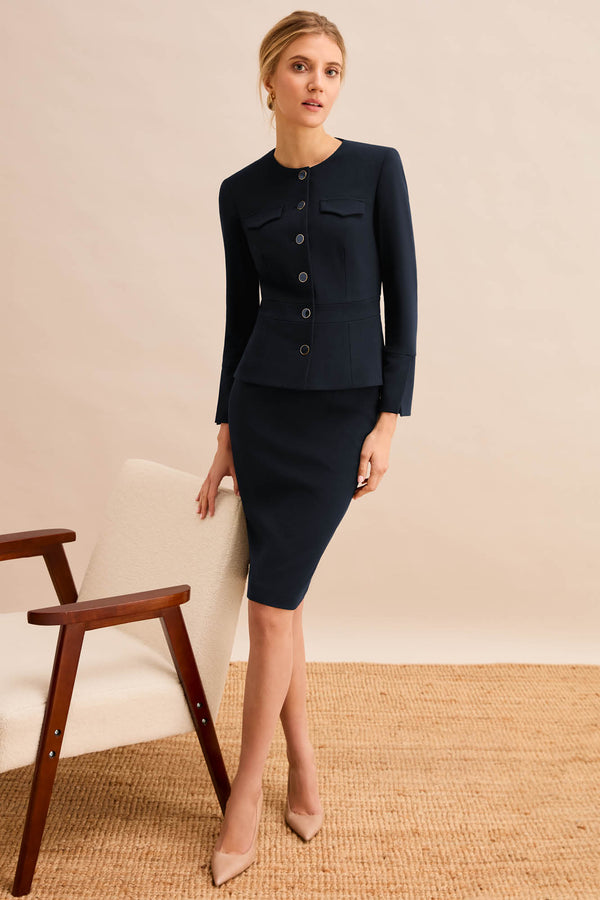 Suzy Navy Pique Skirt - Libby London