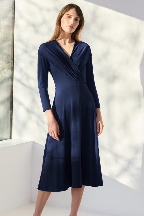 Manhattan Navy Jersey Dress - Libby London