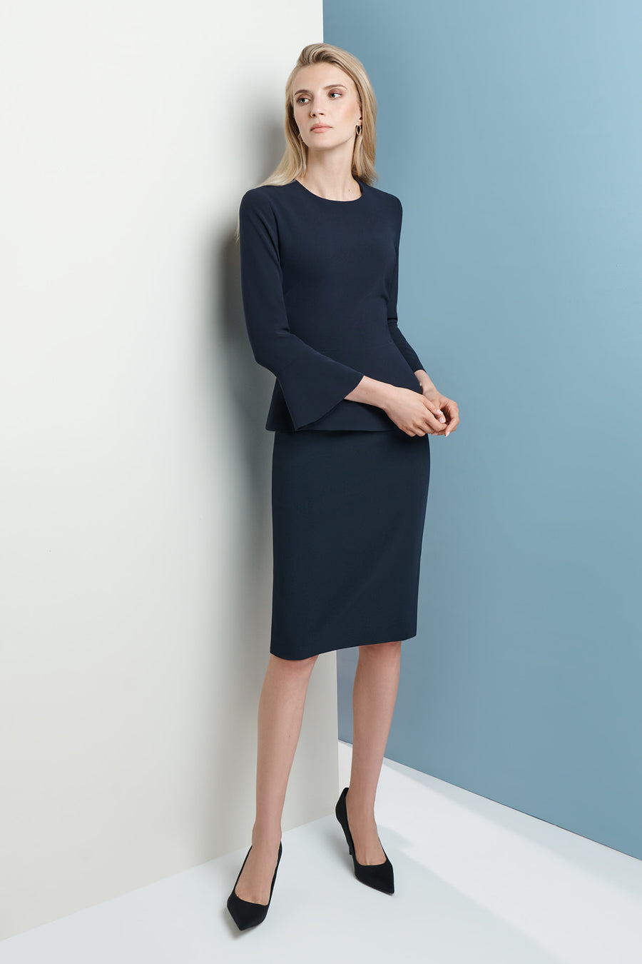 Suzy Navy Performance Tailoring Skirt