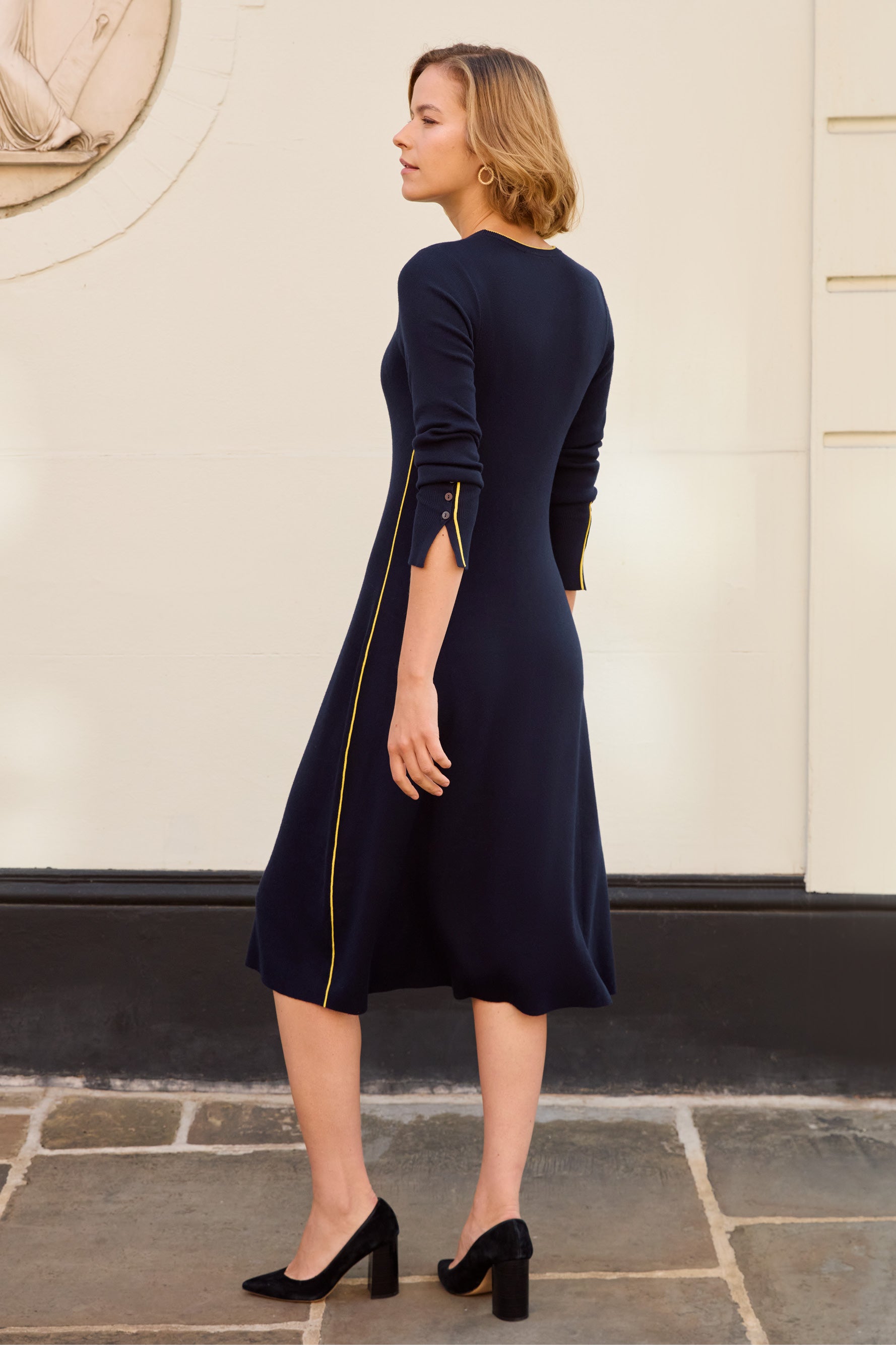 Maddy Navy and Yellow Knit Dress - Libby London Maddy Navy and Yellow Knit Dress - Libby London