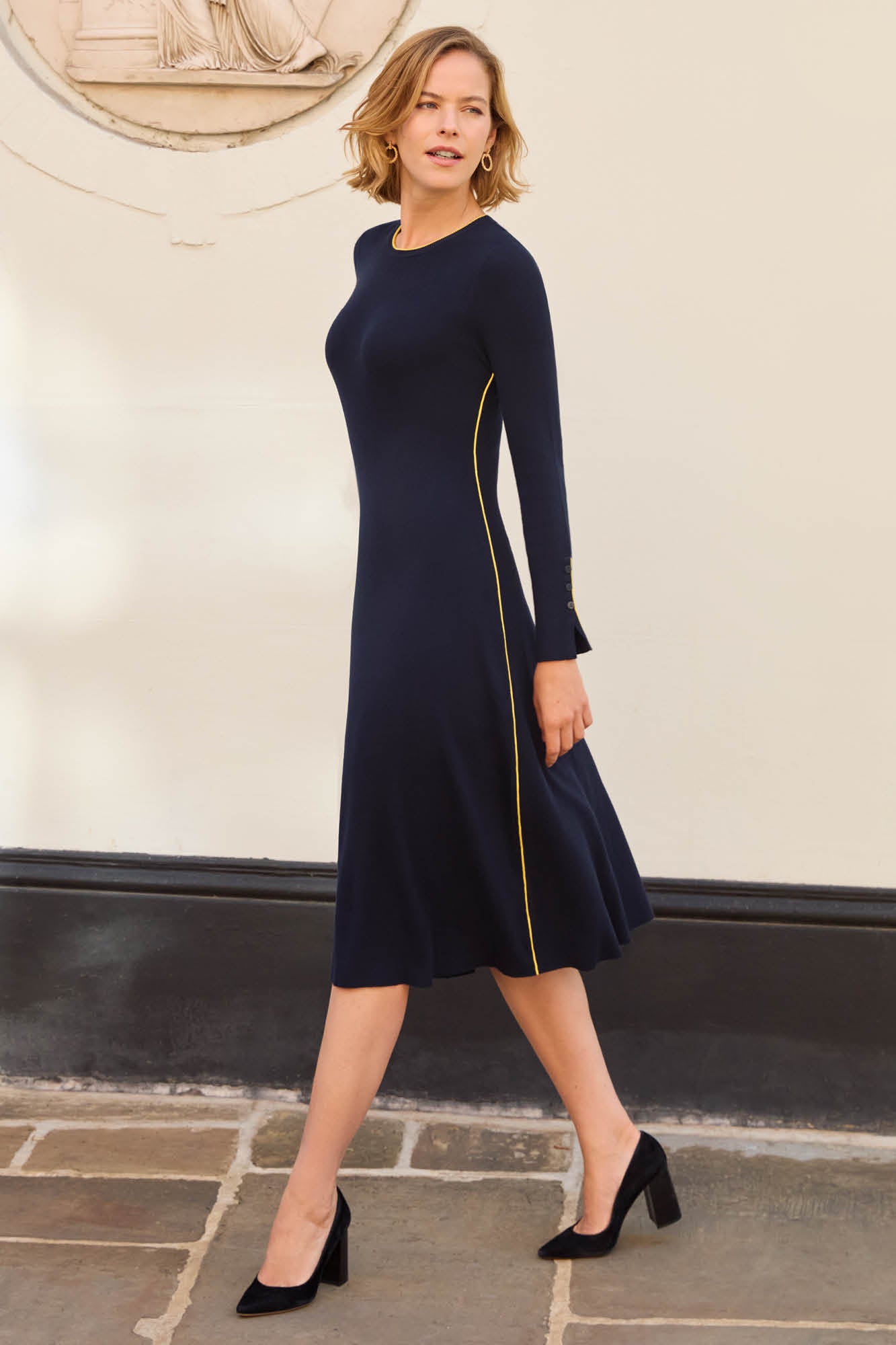 Maddy Navy and Yellow Knit Dress