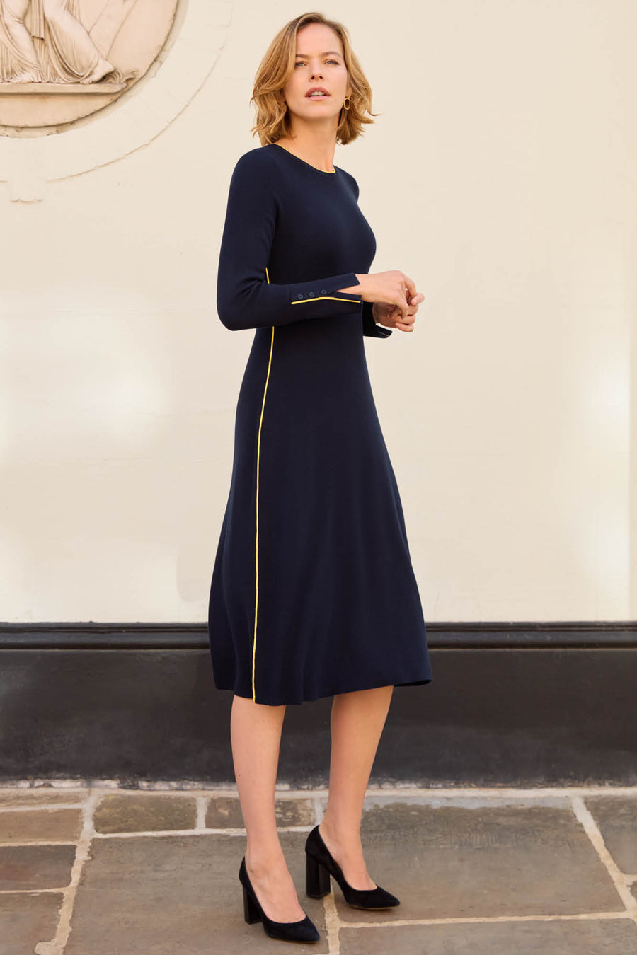 Maddy Navy and Yellow Knit Dress