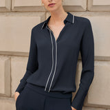 Helford Navy and Ivory Silk Shirt