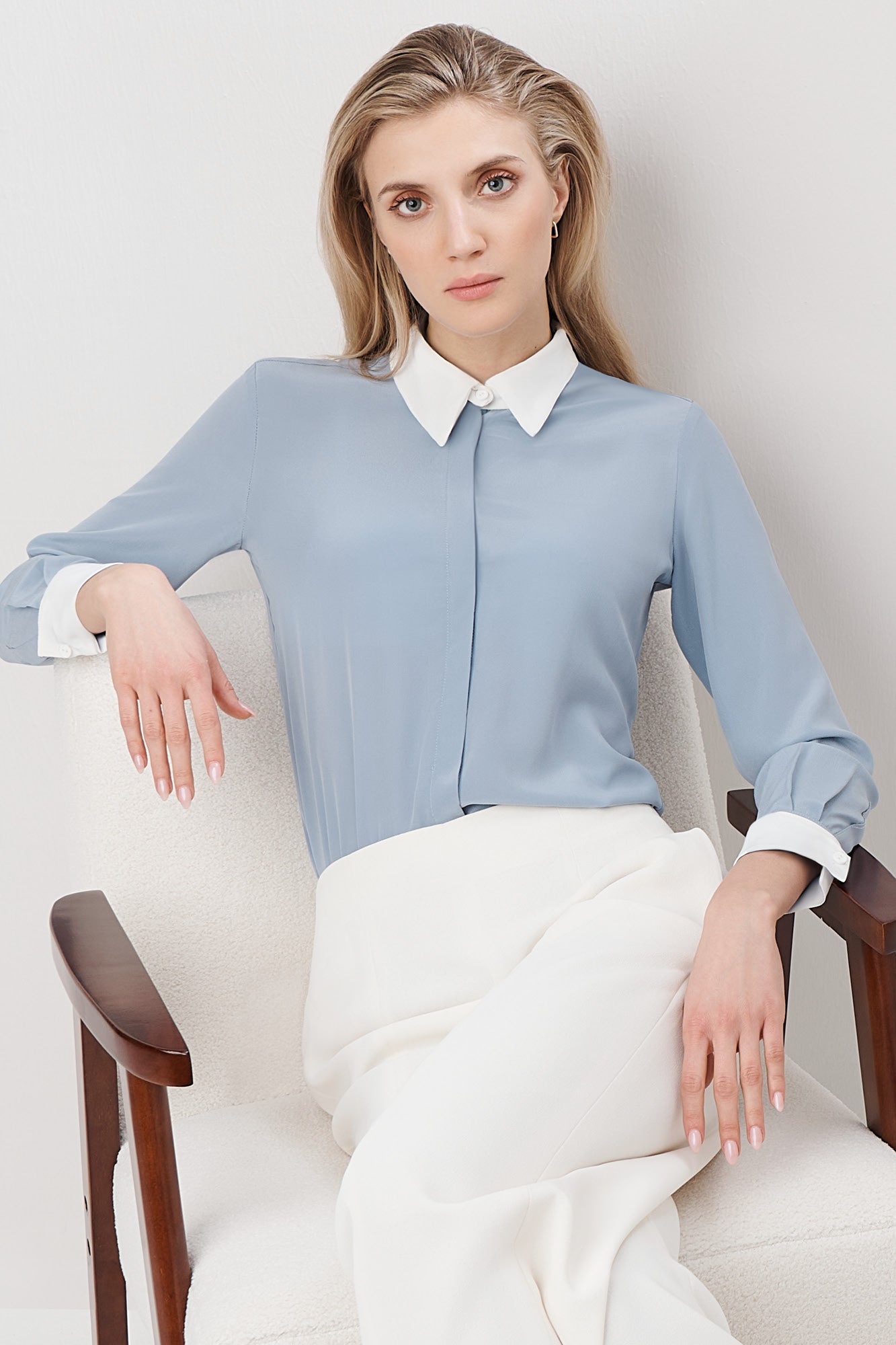 Beaulieu Pale Blue and Ivory Silk Shirt