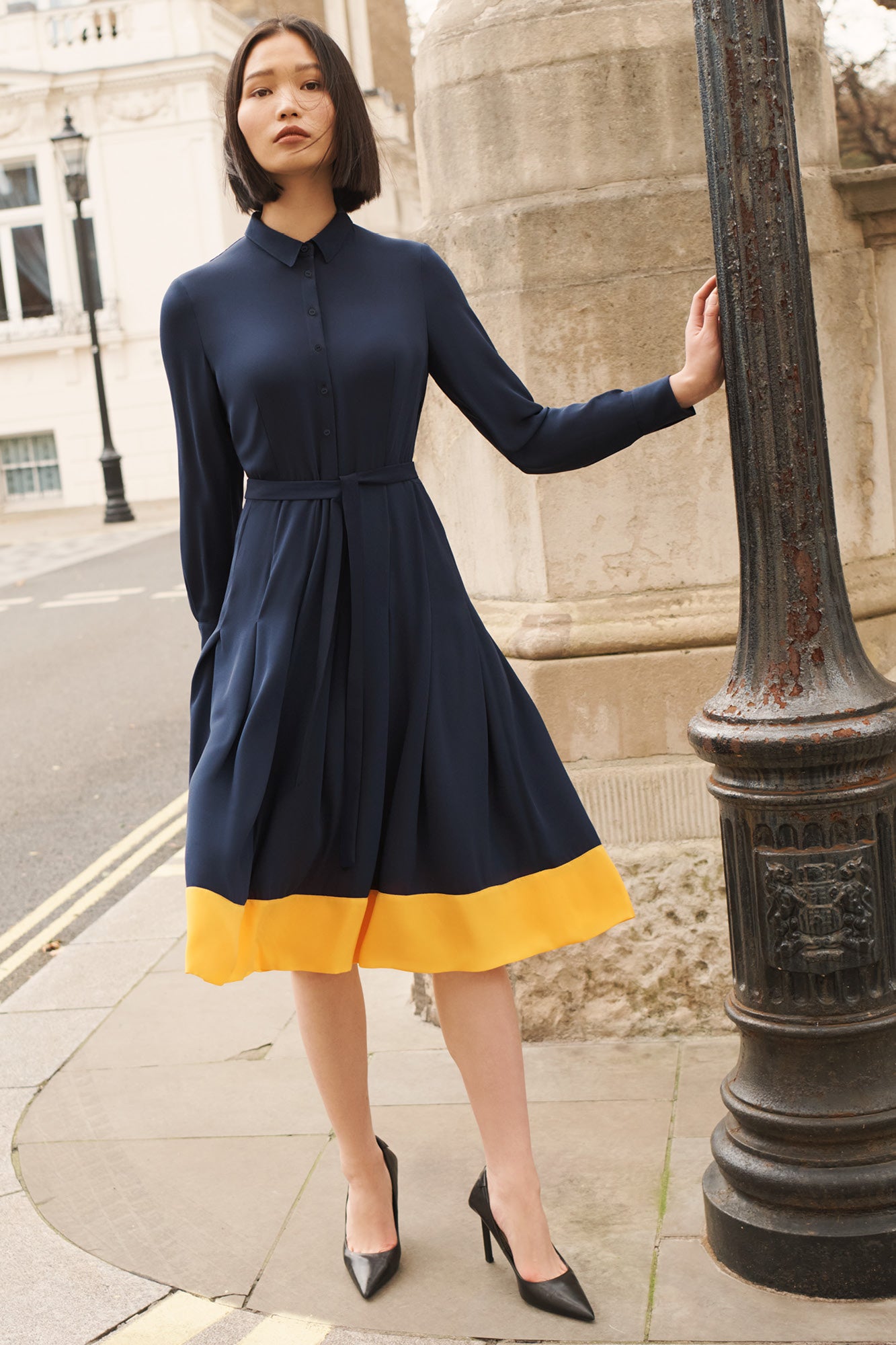 Navy and yellow dress 2025