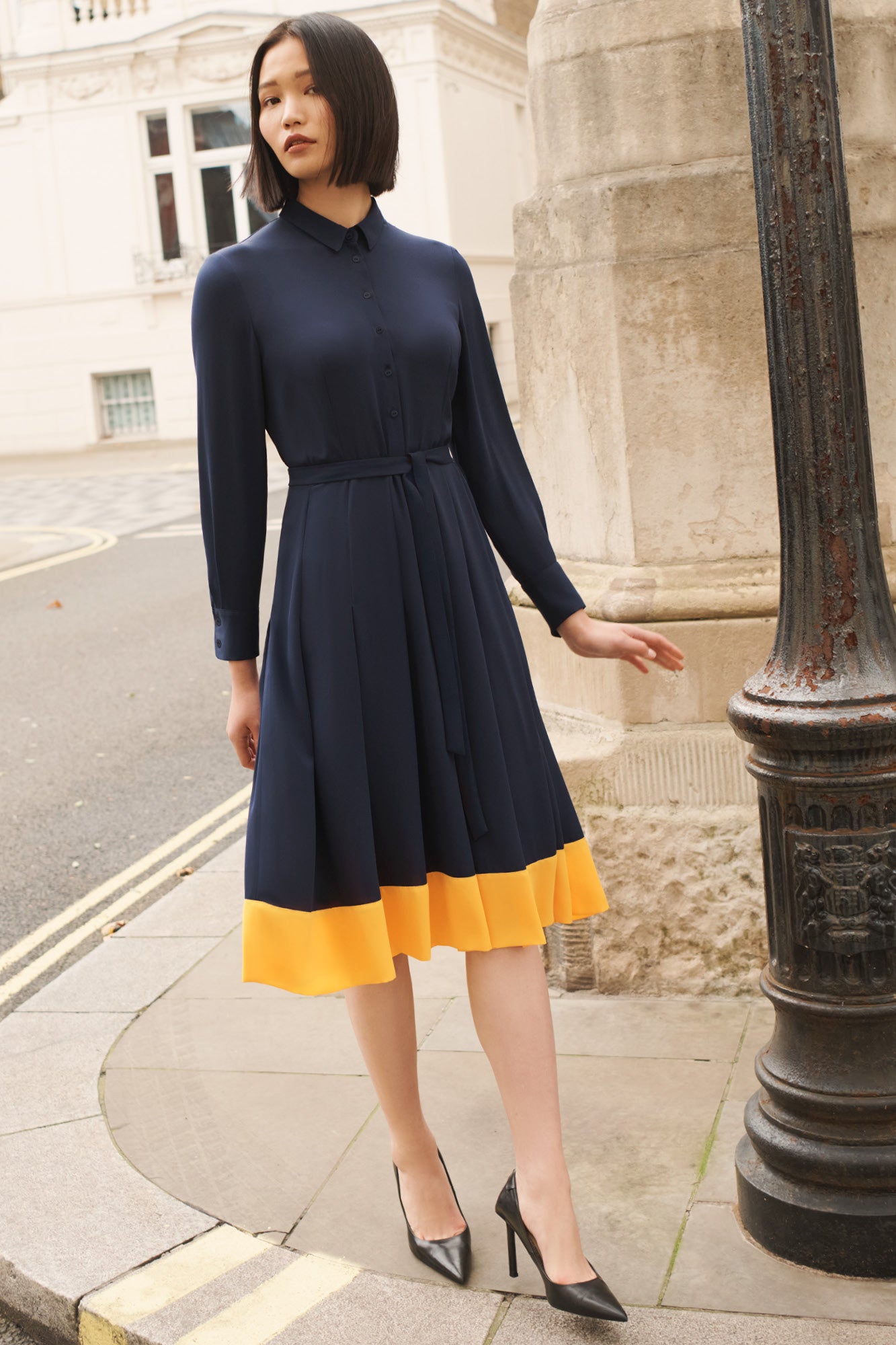 Lewis Navy and Yellow Shirt Dress