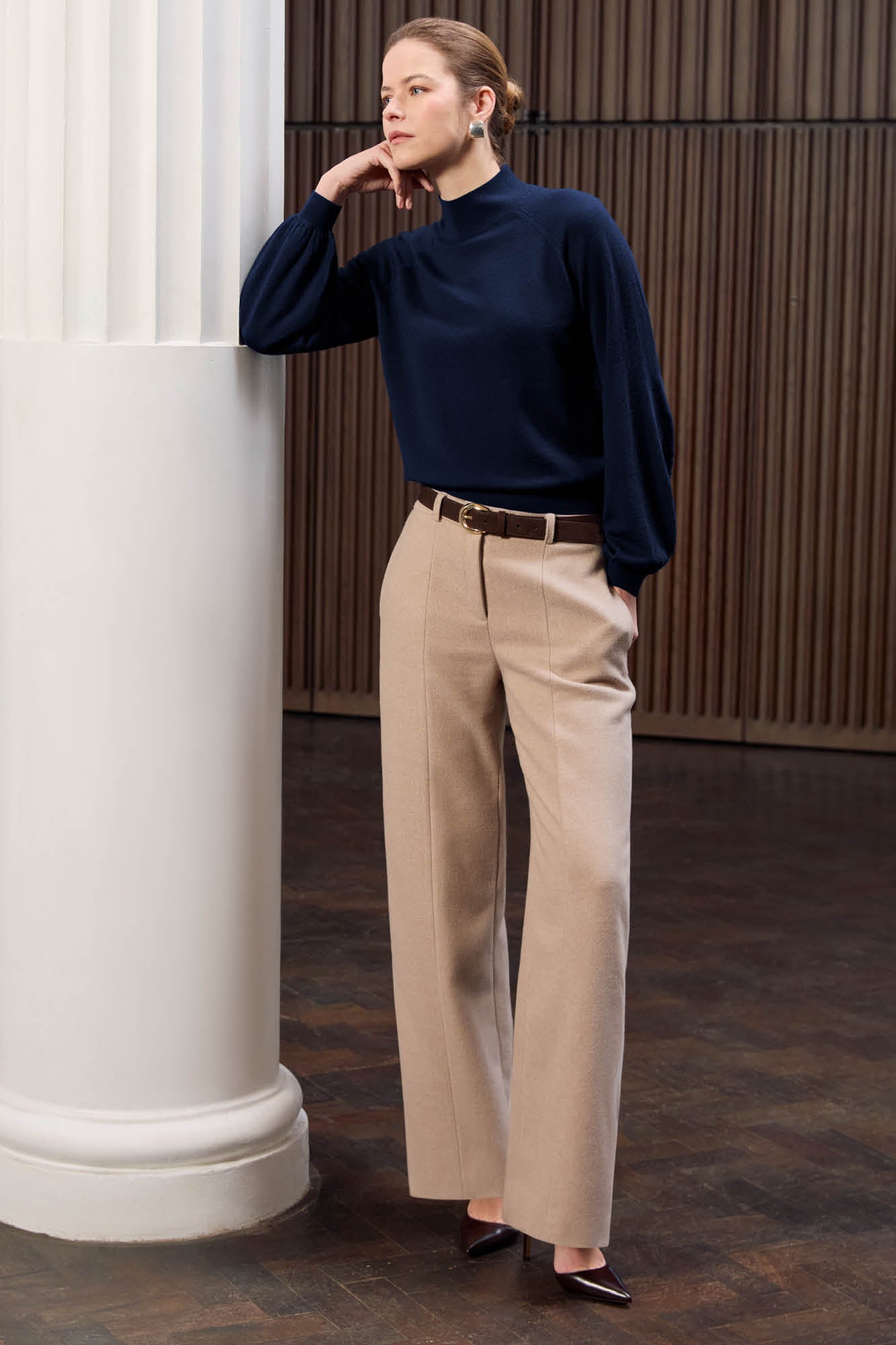 Alton Oatmeal Wool Blend Trouser - Libby London