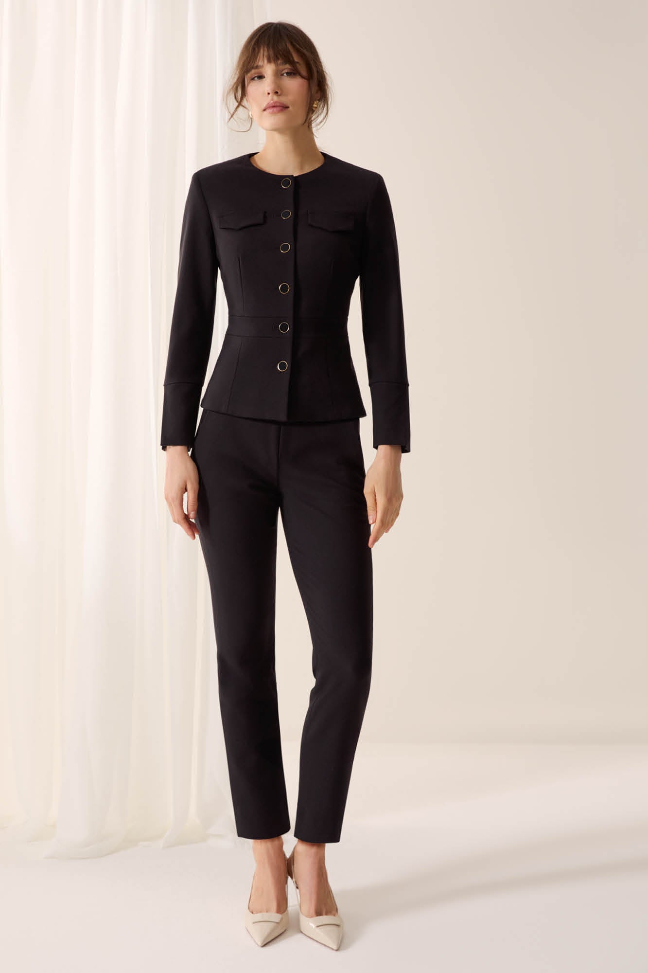 Davos Black Pique Trousers - Libby London