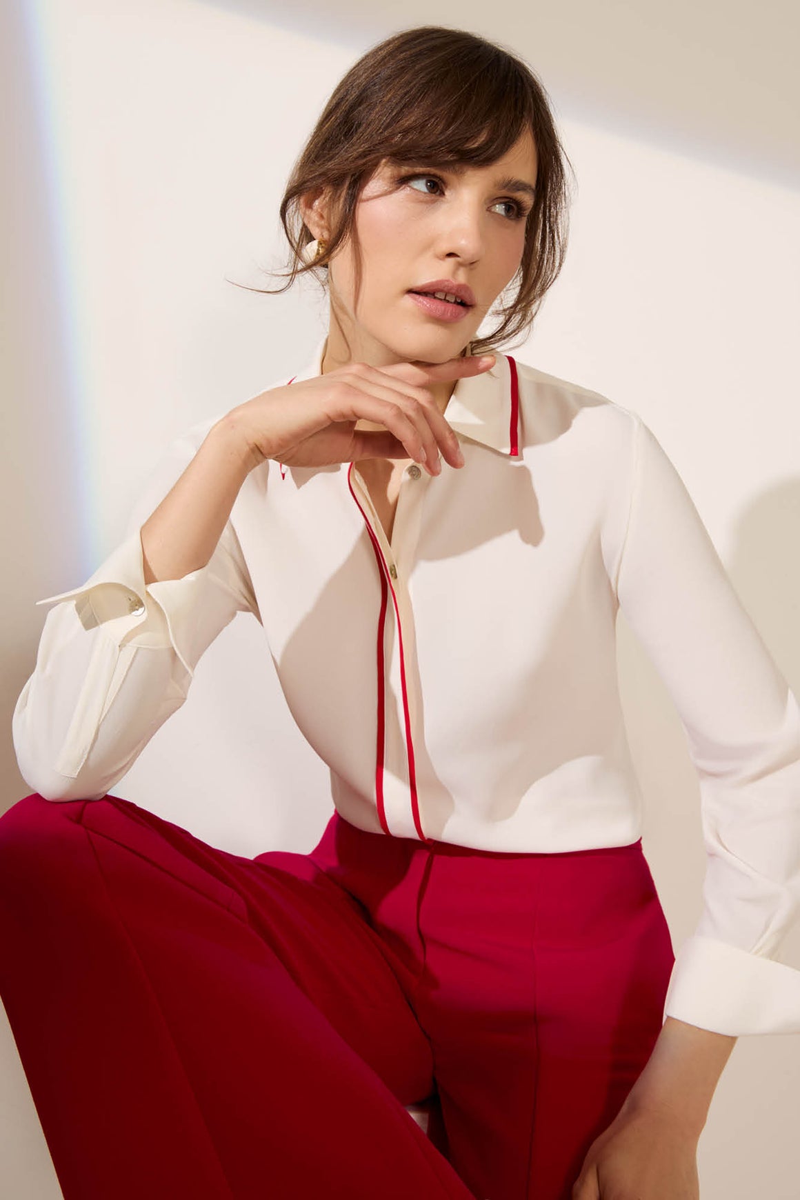 Helford Ivory and Red Silk Blend Shirt