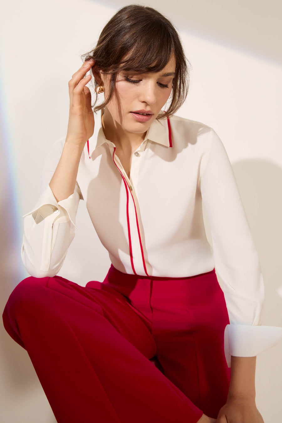 Helford Ivory and Red Silk Blend Shirt