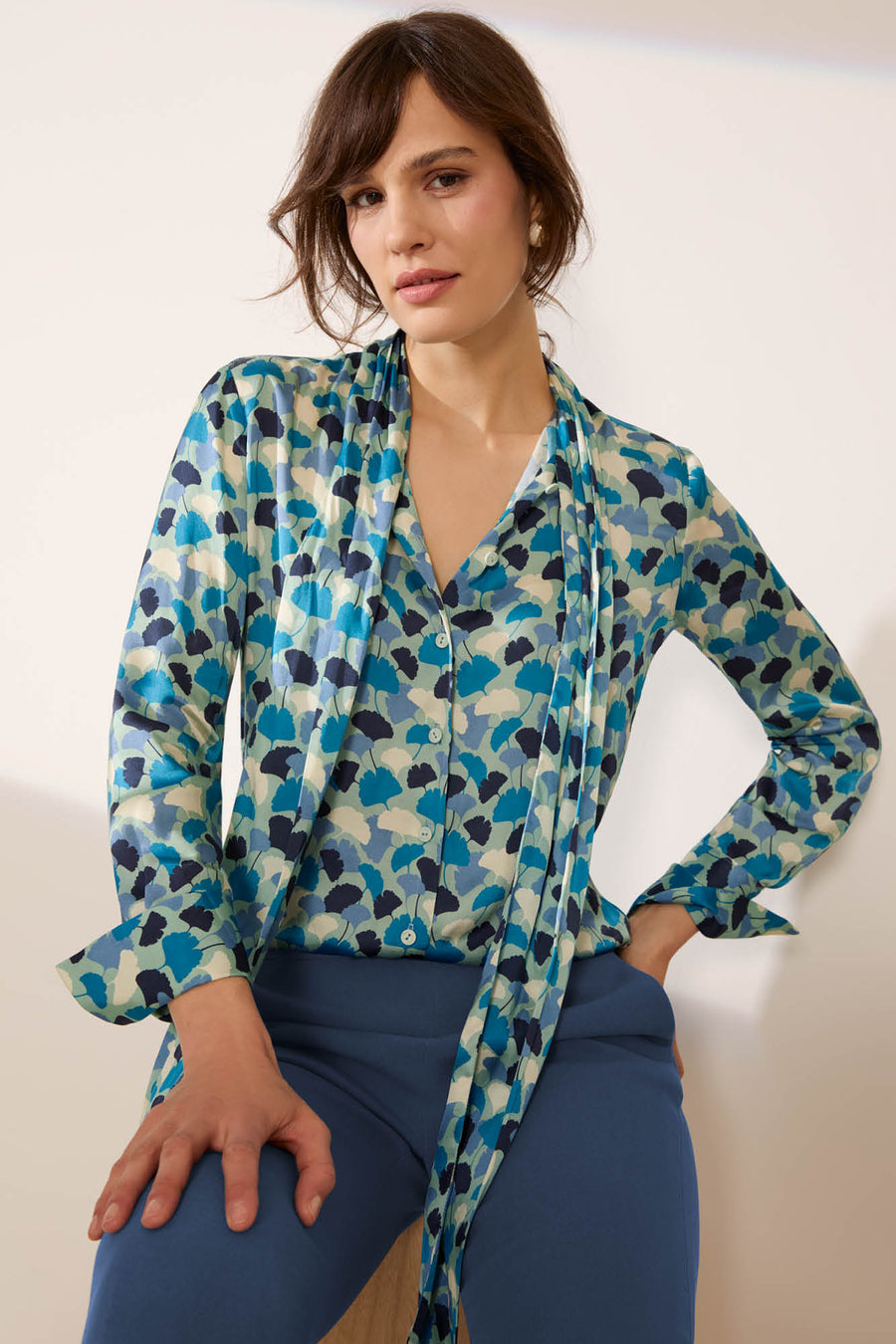 Langley Ginkgo Print Blouse