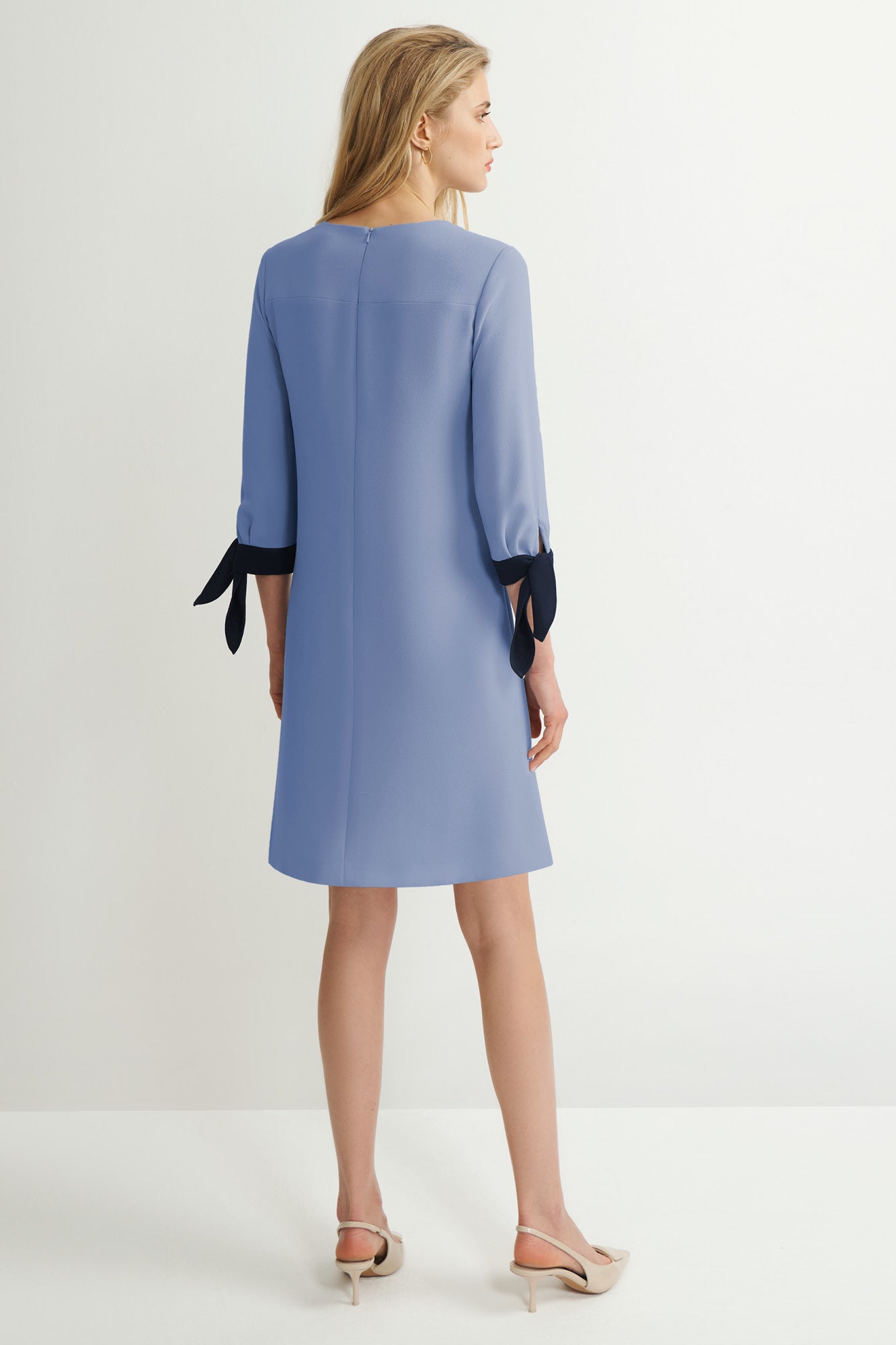 grey dress with blue heels Silver Sweater Dress with Blue Shoes Outfits (1 ideas & outfits)