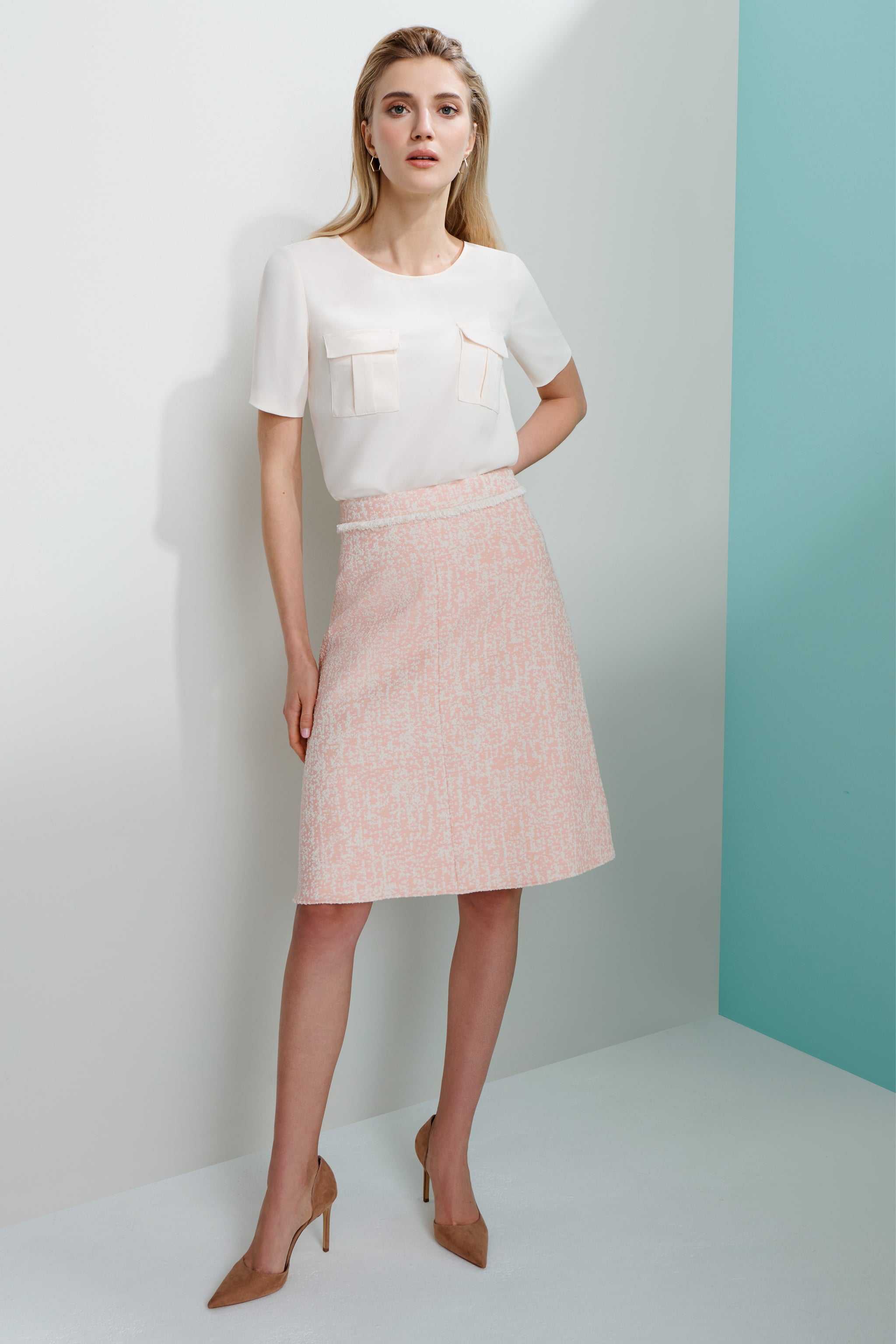 Pulborough Pale Pink Jacquard Skirt