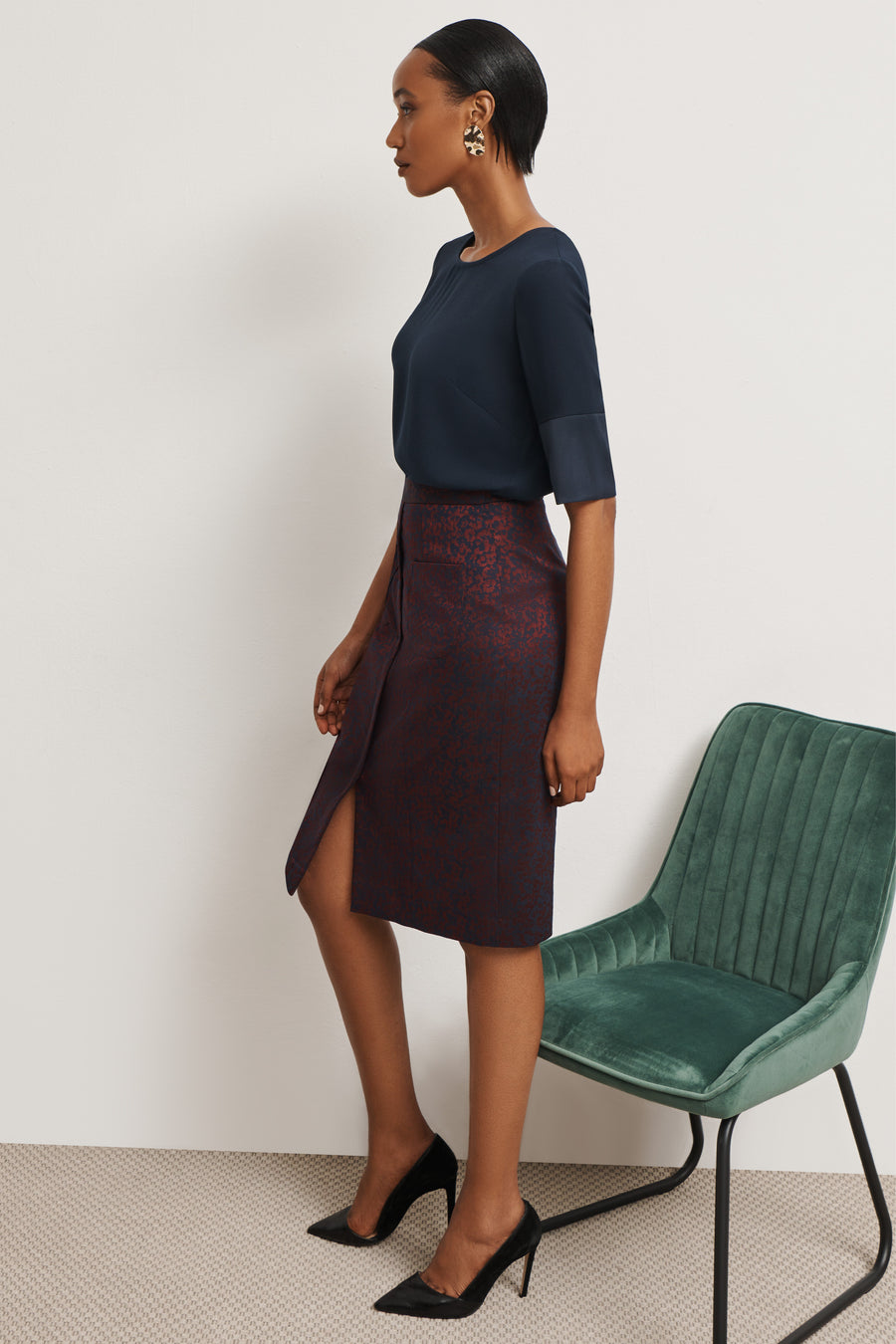 Chester Red Jacquard Skirt