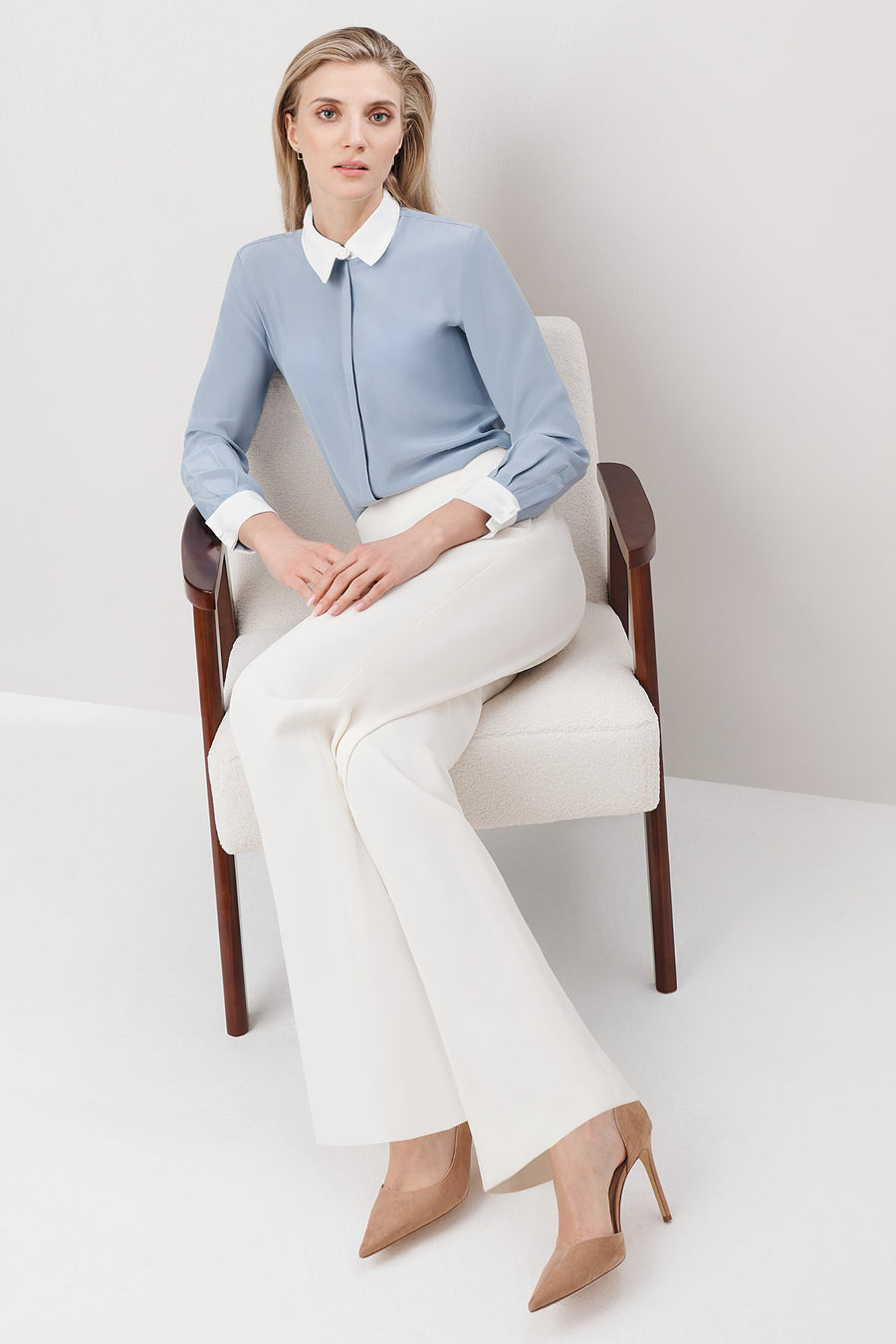 Beaulieu Pale Blue and Ivory Silk Shirt