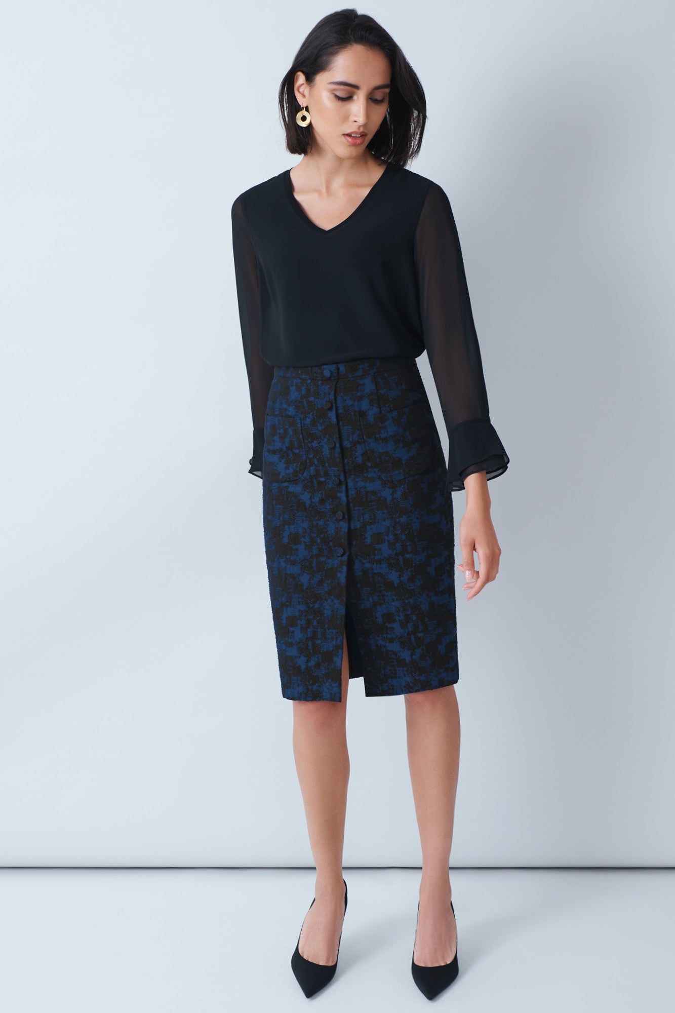 Draycott Blue Jacquard Skirt