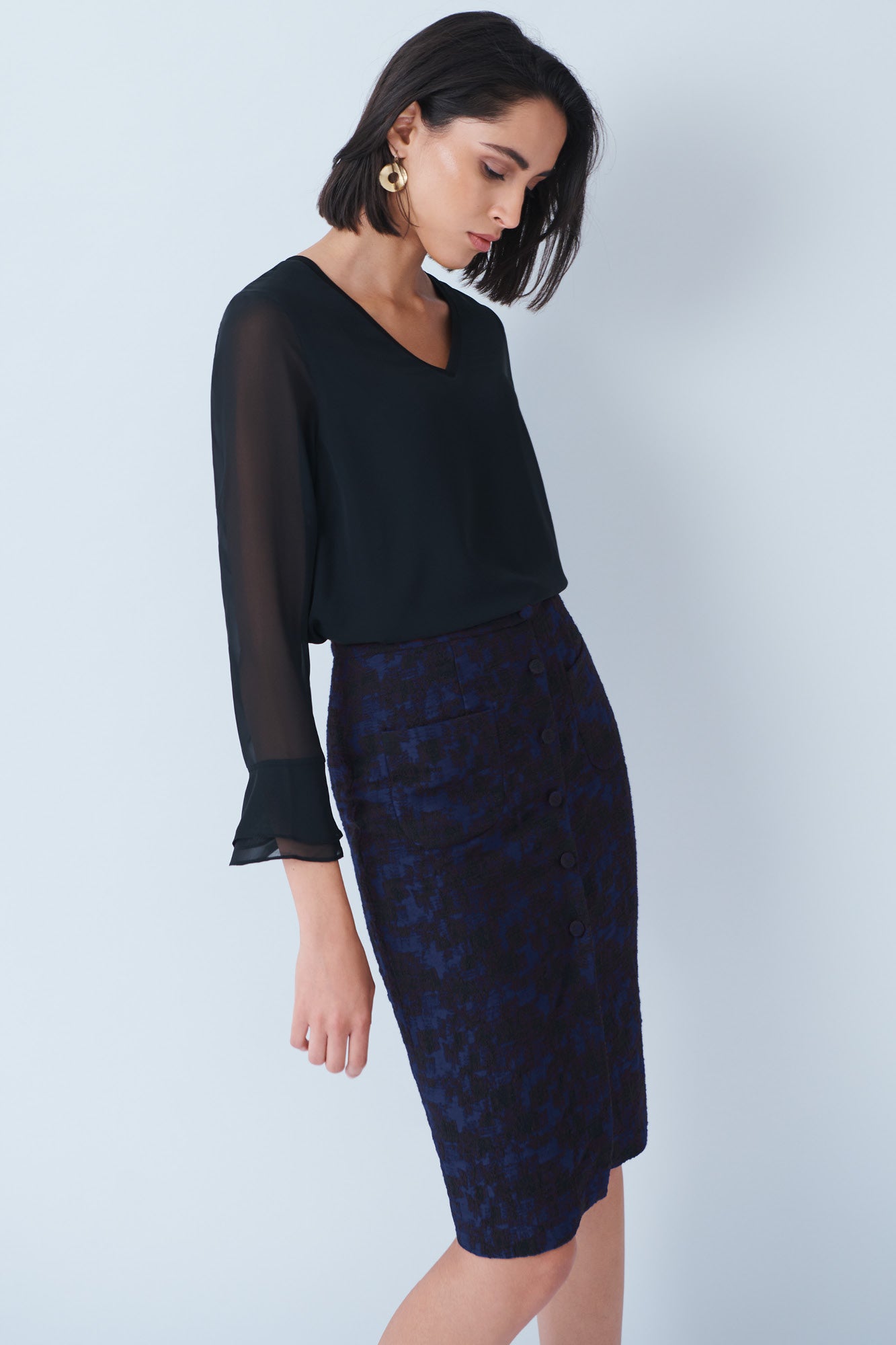 Draycott Blue Jacquard Skirt