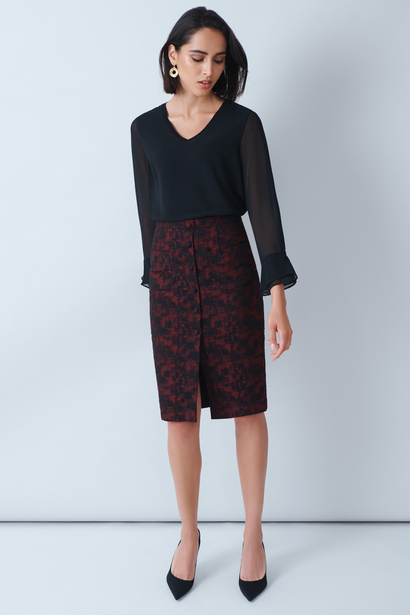 Draycott Claret Jacquard Skirt