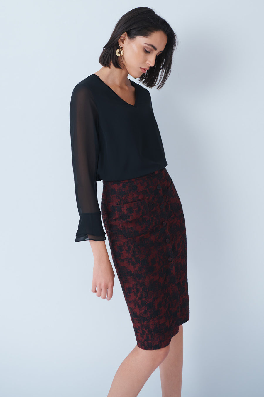 Draycott Claret Jacquard Skirt