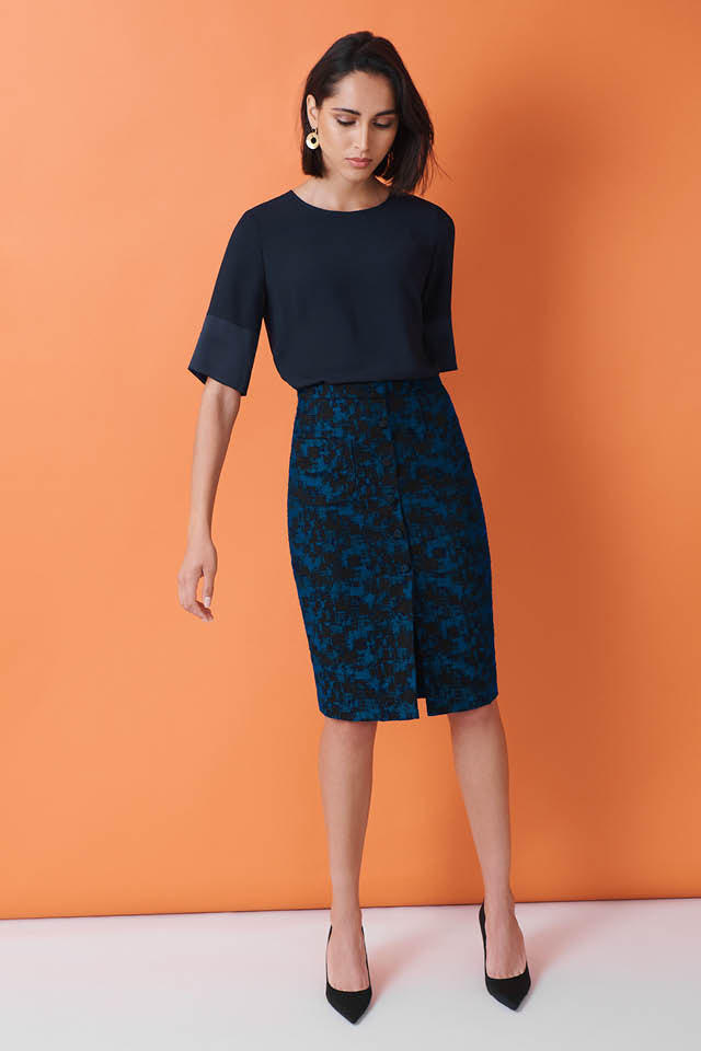 Draycott Blue Jacquard Skirt