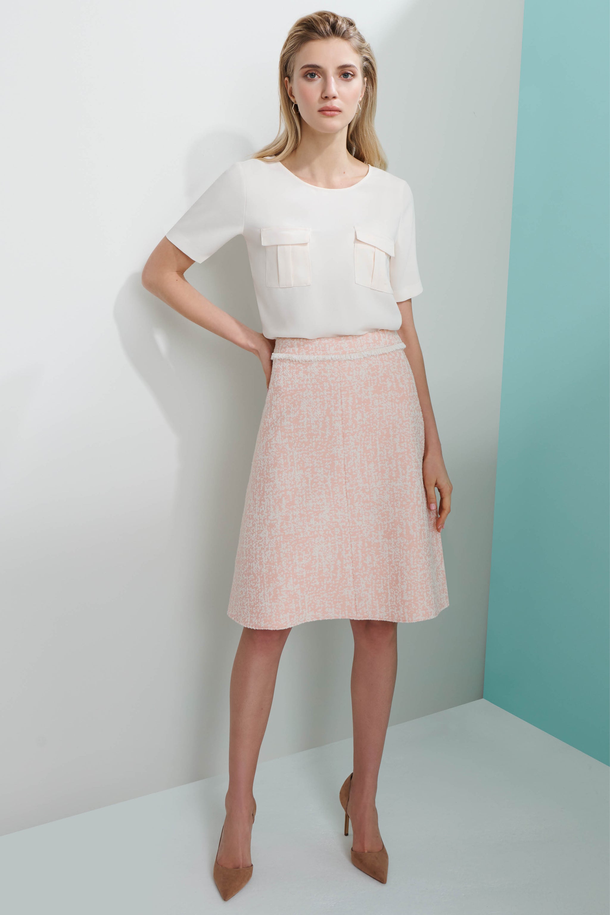Pulborough Pale Pink Jacquard Skirt