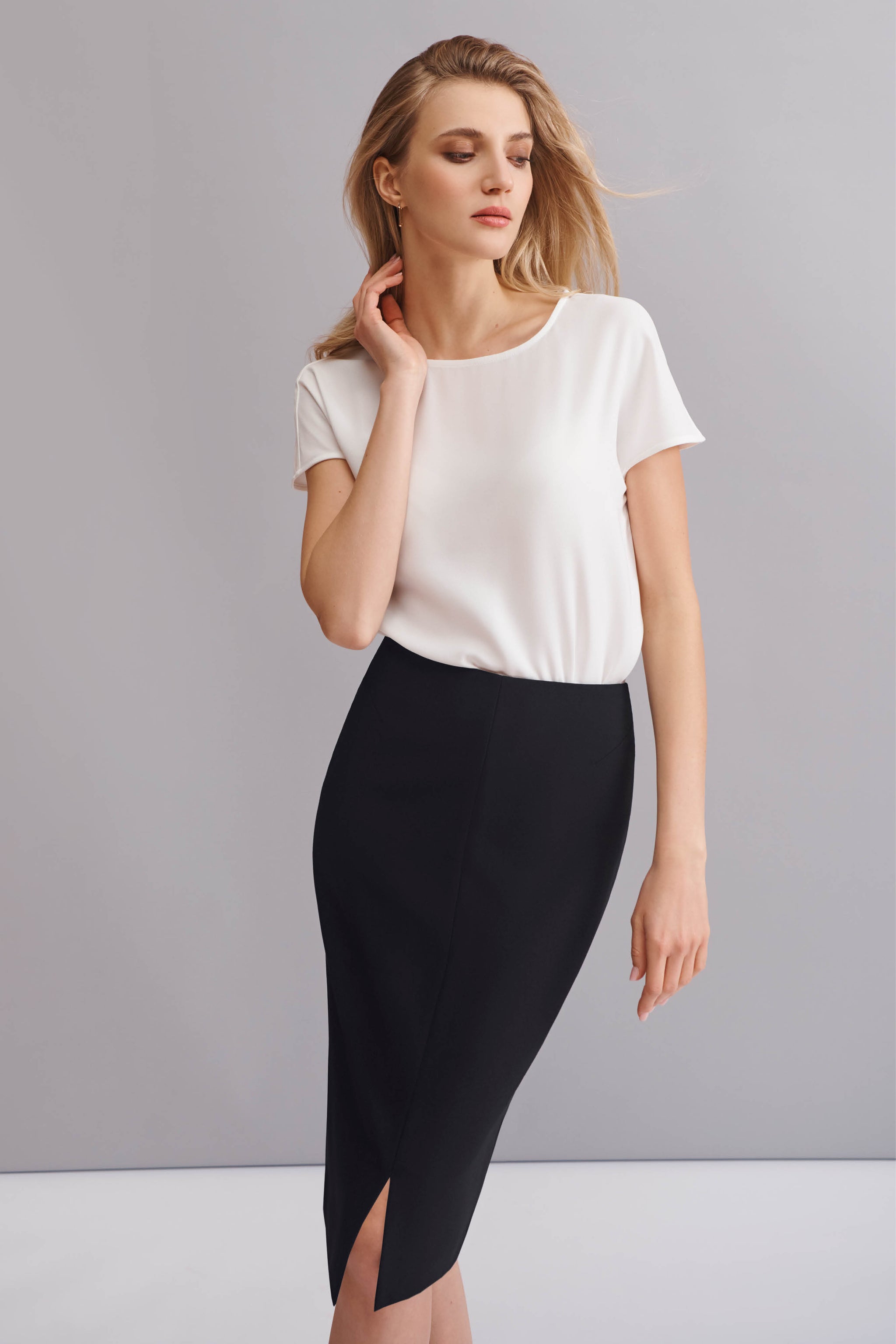 Rita Merino Wool Ponte Pencil Skirt - Black - wool&